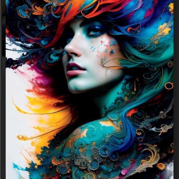 Modern home decor wall art print of a girl portrait with abstract Design - Picture 4 of 4